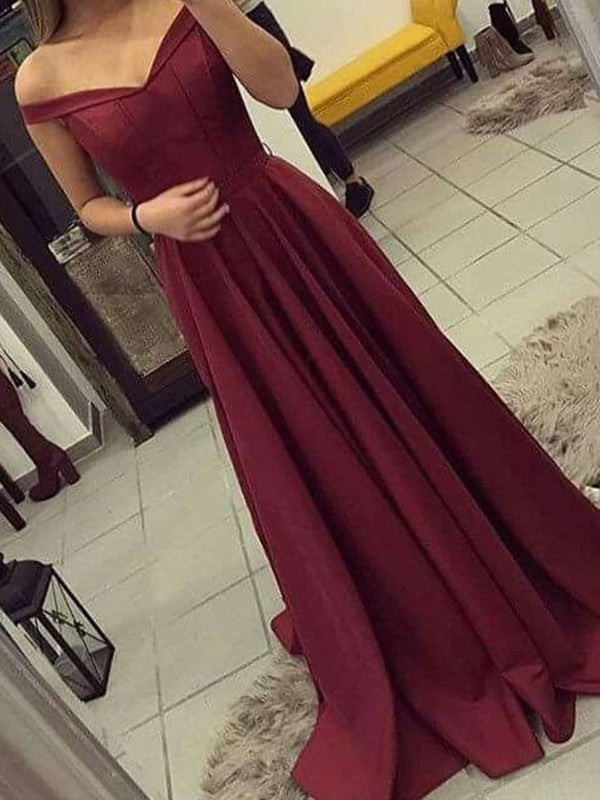 Gorgeous Off-the-Shoulder Sleeveless Ruched Prom Dress with Satin-ballbellauk