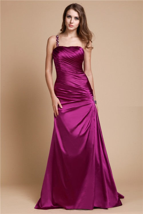 Gorgeous One Shoulder Beading Sleeveless Long Elastic Woven Elegant Evening Dress-ballbellauk