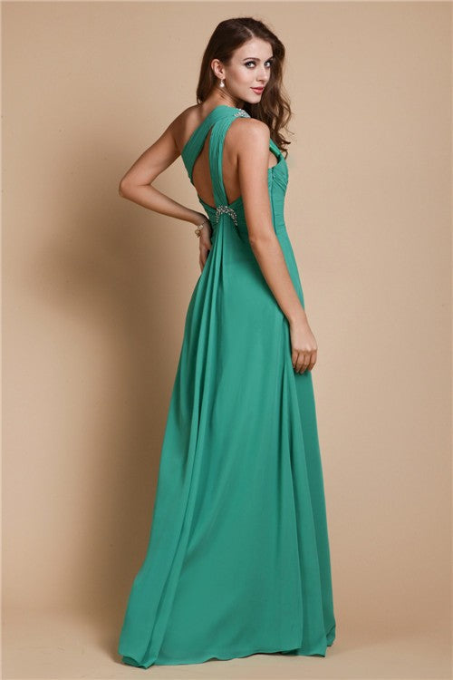 Gorgeous One Shoulder Beading Sleeveless Long Evening Dress Chiffon-ballbellauk