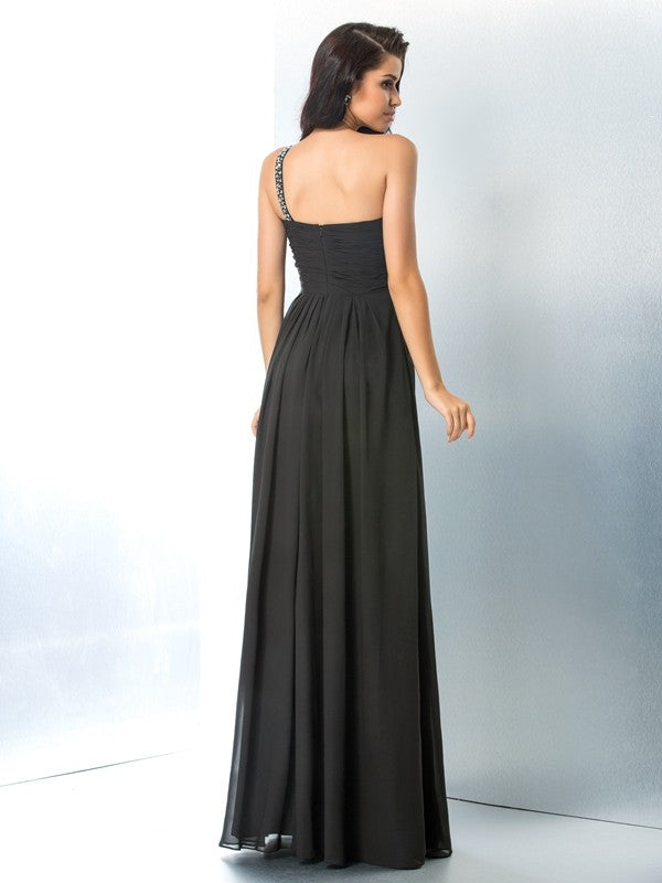 Gorgeous One-Shoulder Beading Sleeveless Long Evening Dress Chiffon-ballbellauk