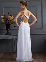 Gorgeous One-Shoulder Beading Sleeveless Long Evening Dress Chiffon-ballbellauk