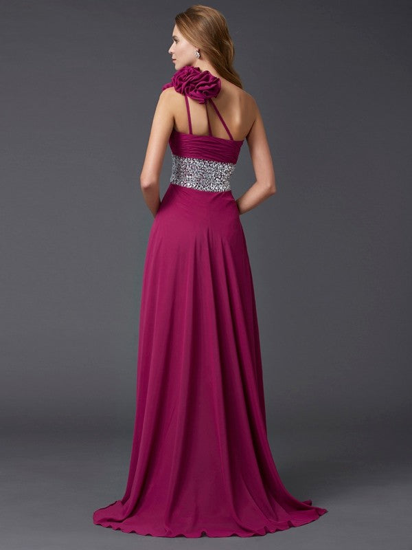 Gorgeous One-Shoulder Beading Sleeveless Long Evening Dress Chiffon-ballbellauk