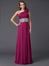 Gorgeous One-Shoulder Beading Sleeveless Long Evening Dress Chiffon-ballbellauk