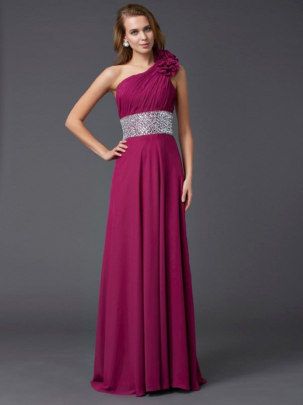 Gorgeous One-Shoulder Beading Sleeveless Long Evening Dress Chiffon-ballbellauk