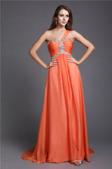 Gorgeous One-Shoulder Beading Sleeveless Long Evening Dress Chiffon-ballbellauk