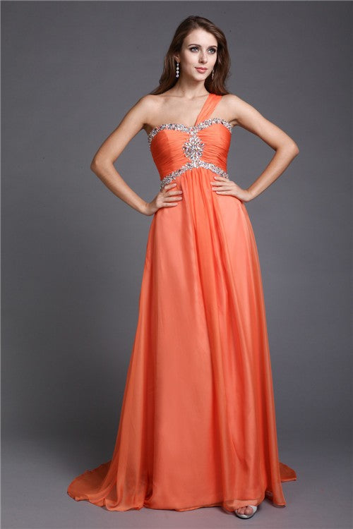 Gorgeous One-Shoulder Beading Sleeveless Long Evening Dress Chiffon-ballbellauk