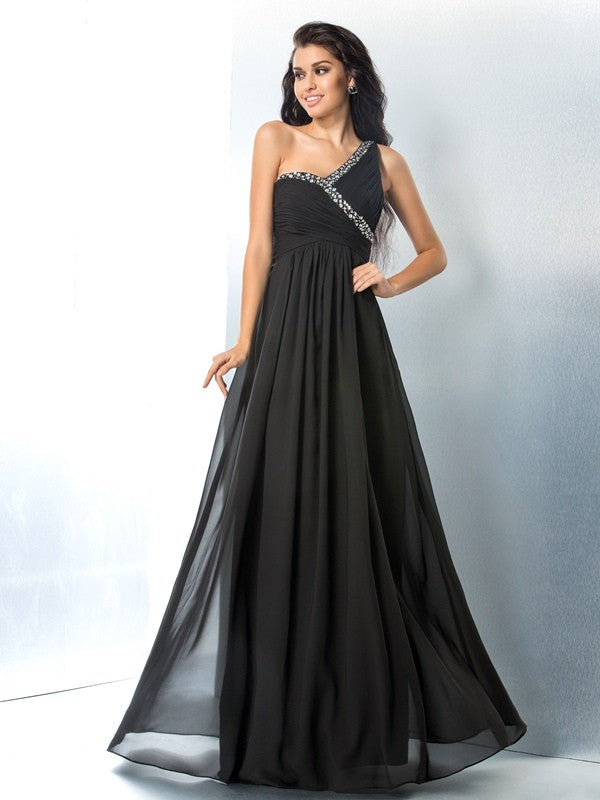 Gorgeous One-Shoulder Beading Sleeveless Long Evening Dress Chiffon-ballbellauk