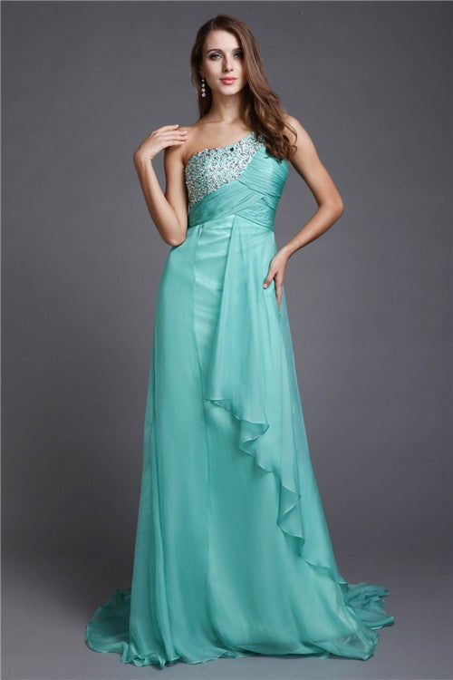 Gorgeous One-Shoulder Beading Sleeveless Long Evening Dress Chiffon-ballbellauk