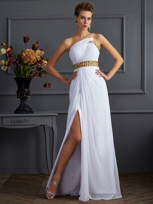 Gorgeous One-Shoulder Beading Sleeveless Long Evening Dress Chiffon-ballbellauk