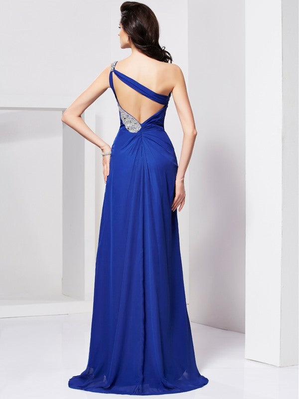 Gorgeous One-Shoulder Beading Sleeveless Pleats Long Evening Dress Chiffon-ballbellauk