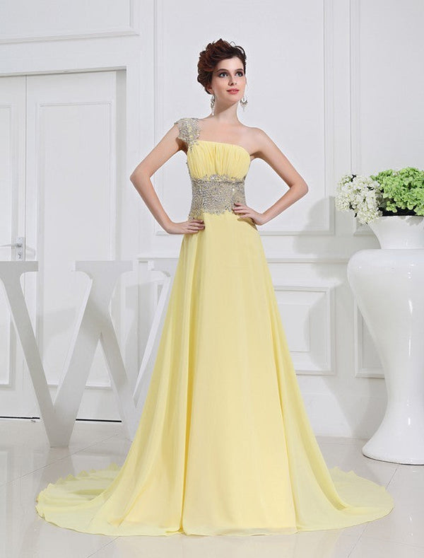 Gorgeous One-shoulder Beading With Appliquess Evening Dress Chiffon-ballbellauk