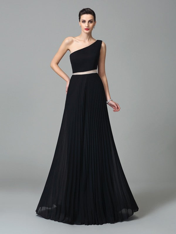 Gorgeous One-Shoulder Pleats Sleeveless Long Evening Dress Chiffon-ballbellauk