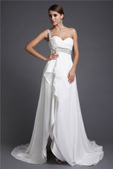 Gorgeous One Shoulder Sleeveless Long Beading Chiffon Cocktail Prom Dress-ballbellauk