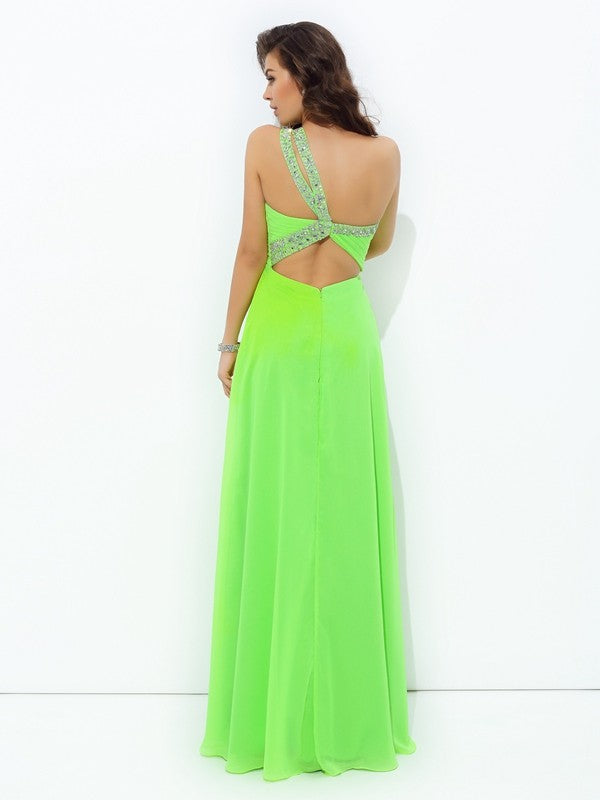 Gorgeous One-Shoulder Sleeveless Long Evening Dress Chiffon-ballbellauk