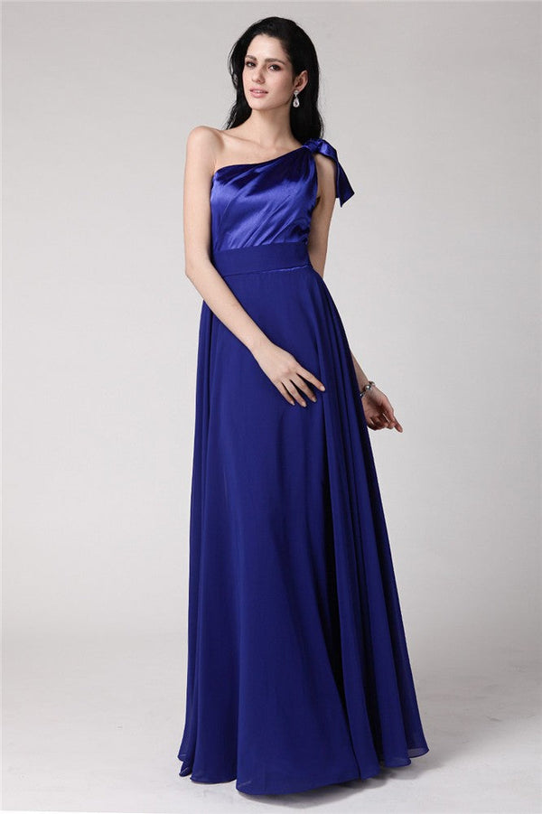 Gorgeous One-Shoulder Sleeveless Long Pleats Elastic Woven Satin Evening Dress Chiffon-ballbellauk