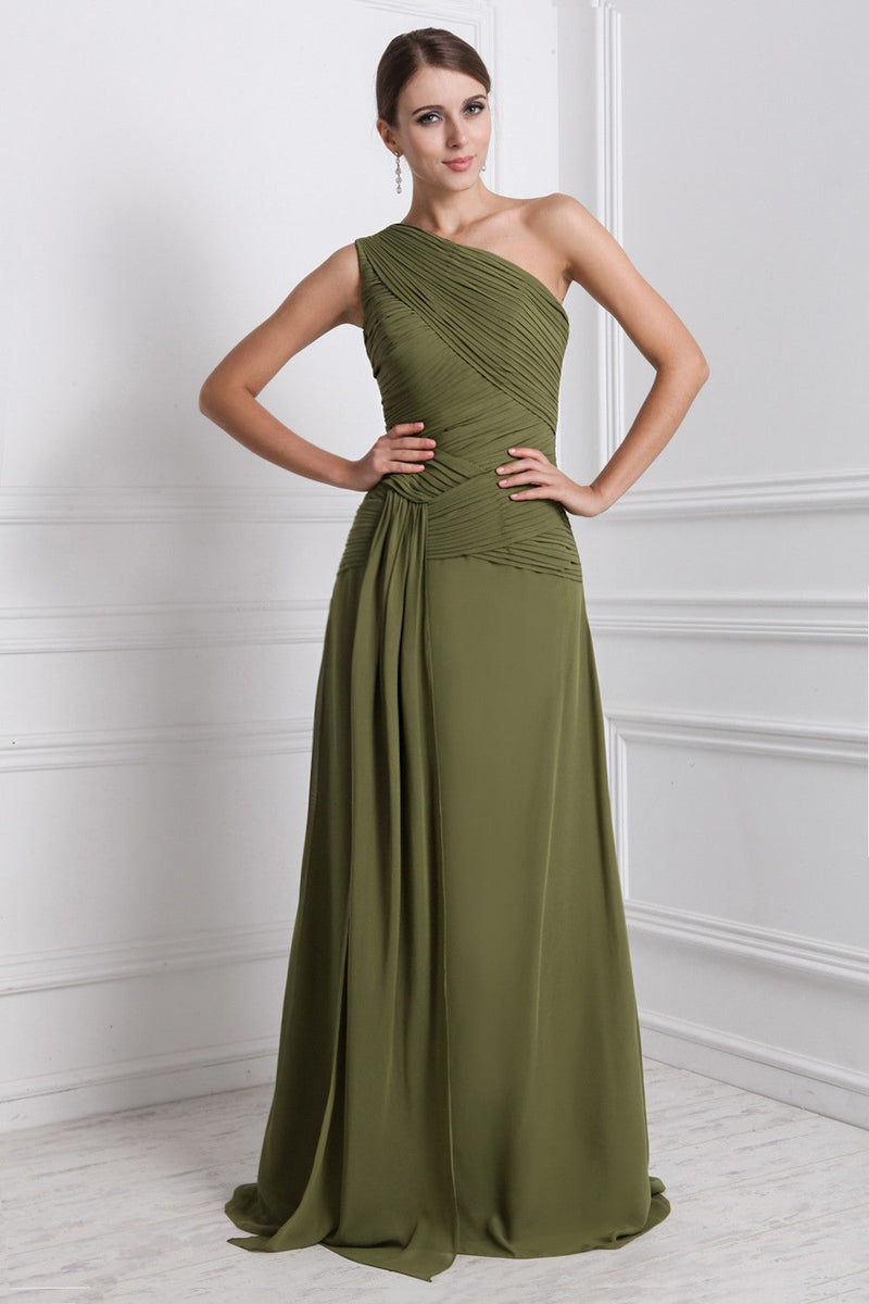 Gorgeous One-Shoulder Sleeveless Long Ruffles Evening Dress Chiffon-ballbellauk