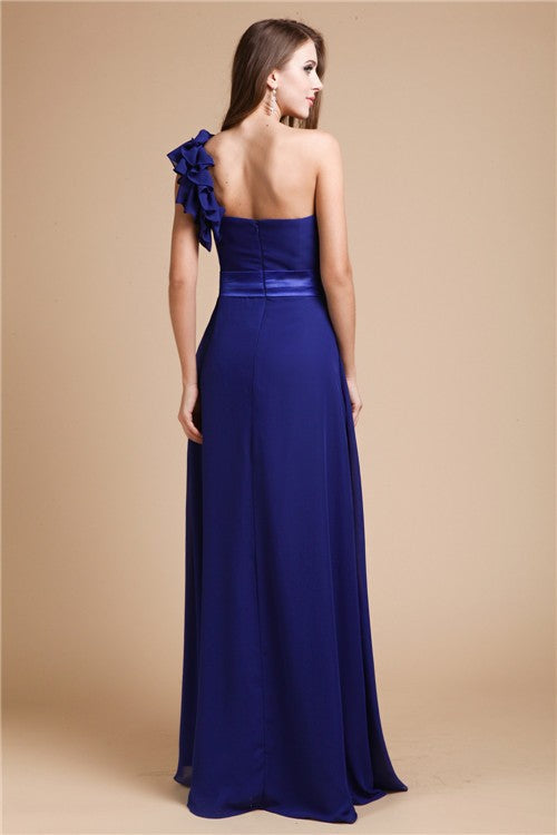 Gorgeous One-Shoulder Sleeveless Ruffles Long Evening Dress Chiffon-ballbellauk