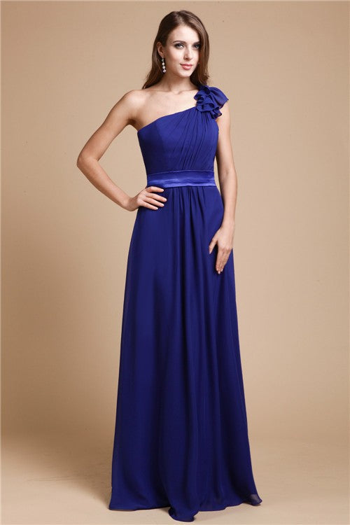 Gorgeous One-Shoulder Sleeveless Ruffles Long Evening Dress Chiffon-ballbellauk