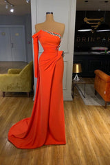 Gorgeous Orange Long Sleeves Sequins Mermaid Prom Dress UK-ballbellauk