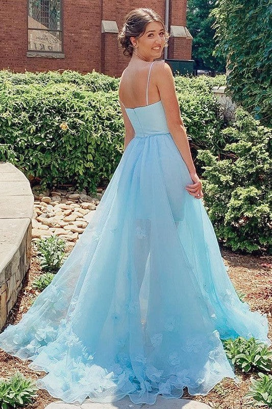 Gorgeous Organza Hand-Made Flower Spaghetti-Straps Sleeveless Prom Dress-ballbellauk