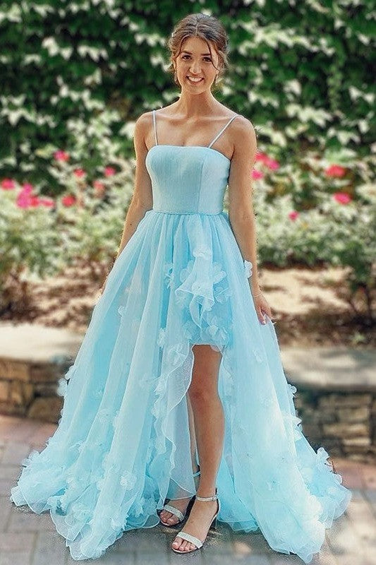 Gorgeous Organza Hand-Made Flower Spaghetti-Straps Sleeveless Prom Dress-ballbellauk