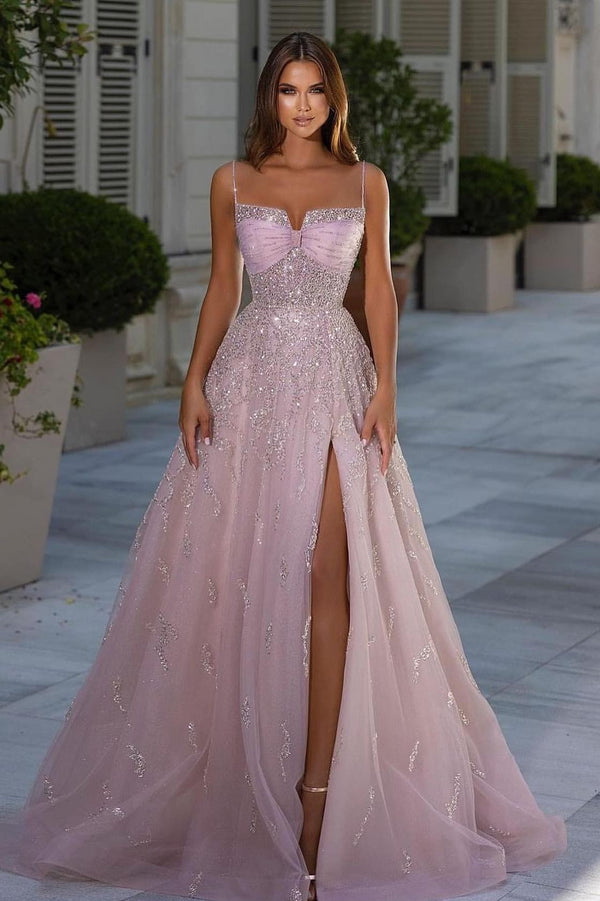 Gorgeous Pink A-Line Prom Dress UK with Appliques and Split-ballbellauk