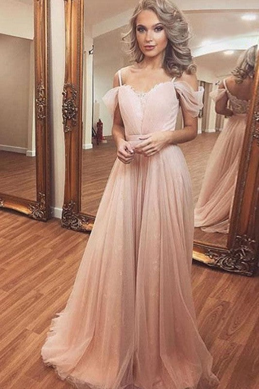 Gorgeous Ruched Off-the-Shoulder Sleeveless Tulle Prom Dress online-ballbellauk