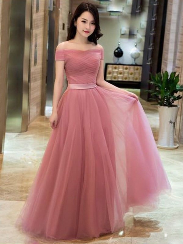 Gorgeous Ruffles Off-the-Shoulder Sleeveless Long Tulle Prom Dress online-ballbellauk