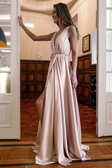 Gorgeous Ruffles Satin Sleeveless V-neck Prom Dress-ballbellauk