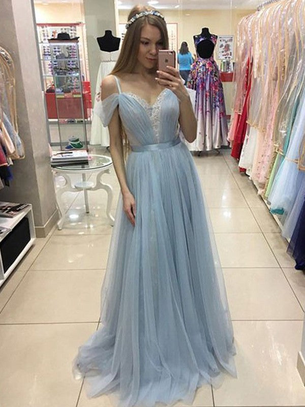 Gorgeous Ruffles Spaghetti-Straps Sleeveless Tulle Prom Dress online-ballbellauk