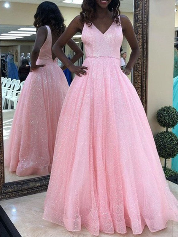 Gorgeous Ruffles V-neck Sleeveless Long Prom Dress-ballbellauk