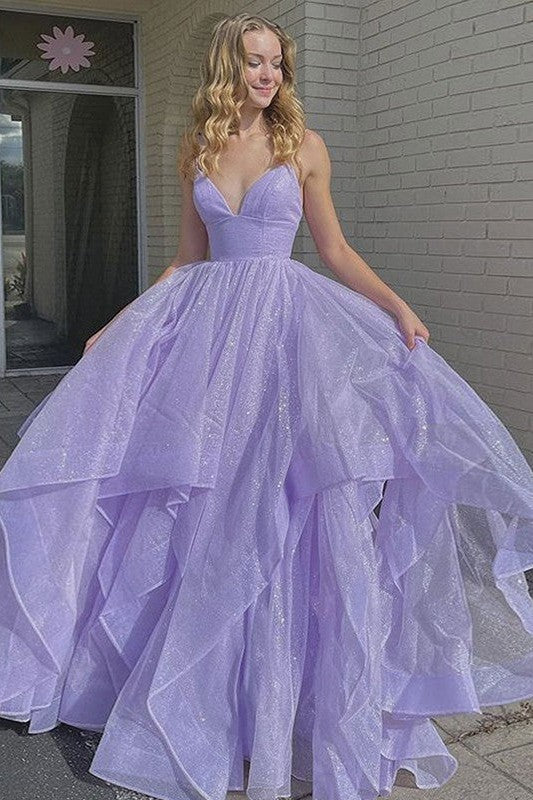 Gorgeous Ruffles V-neck Sleeveless Prom Dress-ballbellauk