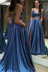 Gorgeous Ruffles V-neck Sleeveless Two Piece Prom Dress-ballbellauk