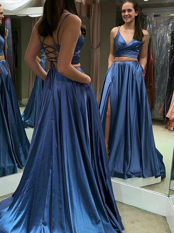 Gorgeous Ruffles V-neck Sleeveless Two Piece Prom Dress-ballbellauk