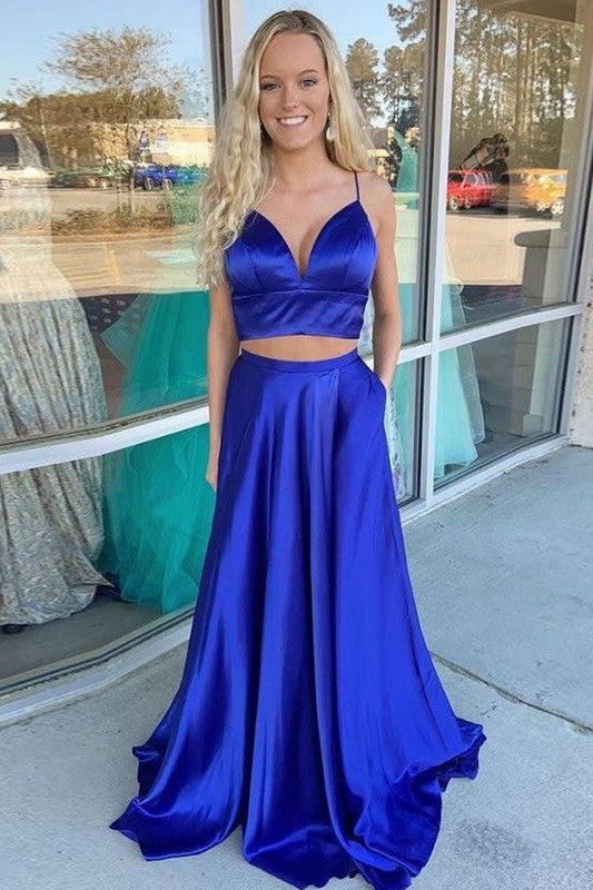 Gorgeous Ruffles V-neck Sleeveless Two Piece Prom Dress-ballbellauk