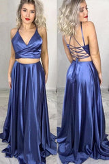 Gorgeous Ruffles V-neck Sleeveless Two Piece Prom Dress-ballbellauk