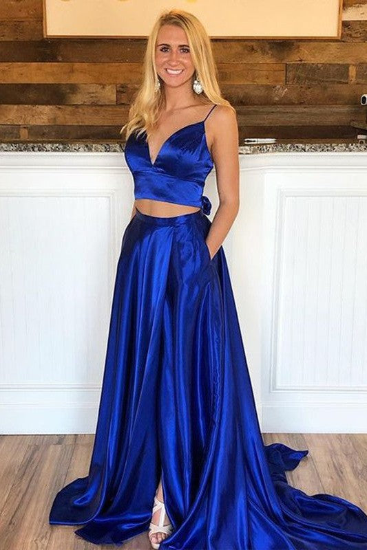 Gorgeous Ruffles V-neck Sleeveless Two Piece Prom Dress-ballbellauk