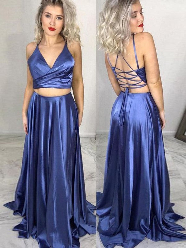 Gorgeous Ruffles V-neck Sleeveless Two Piece Prom Dress-ballbellauk