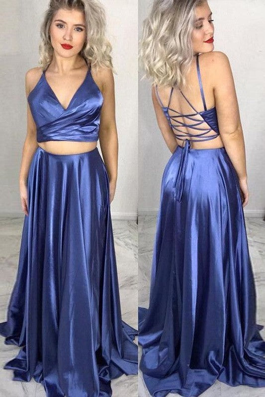 Gorgeous Ruffles V-neck Sleeveless Two Piece Prom Dress-ballbellauk