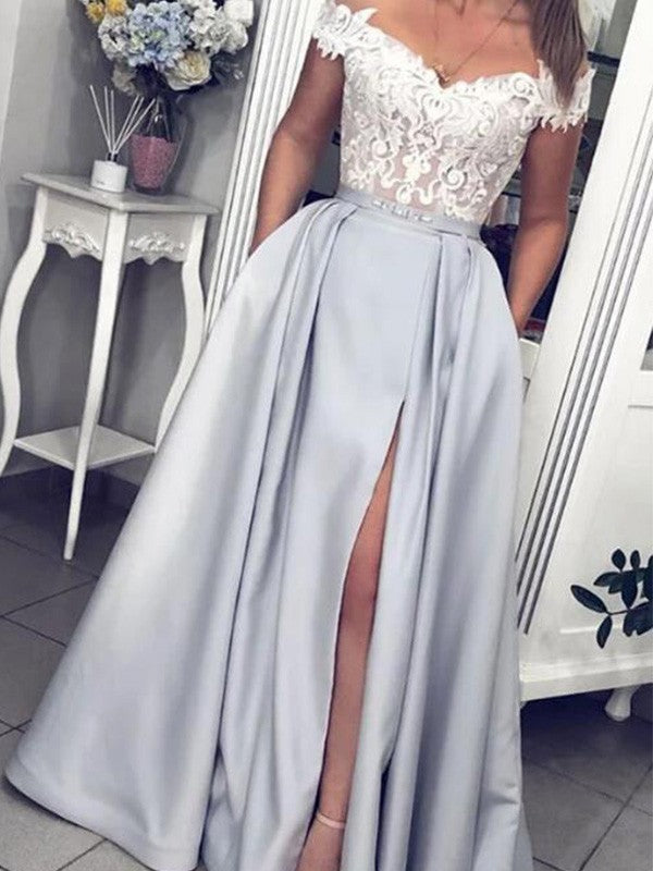 Gorgeous Satin Lace Sleeveless Off-the-Shoulder Long Prom Dress-ballbellauk