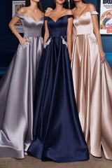 Gorgeous Satin Off-the-Shoulder Sleeveless Prom Dress-ballbellauk