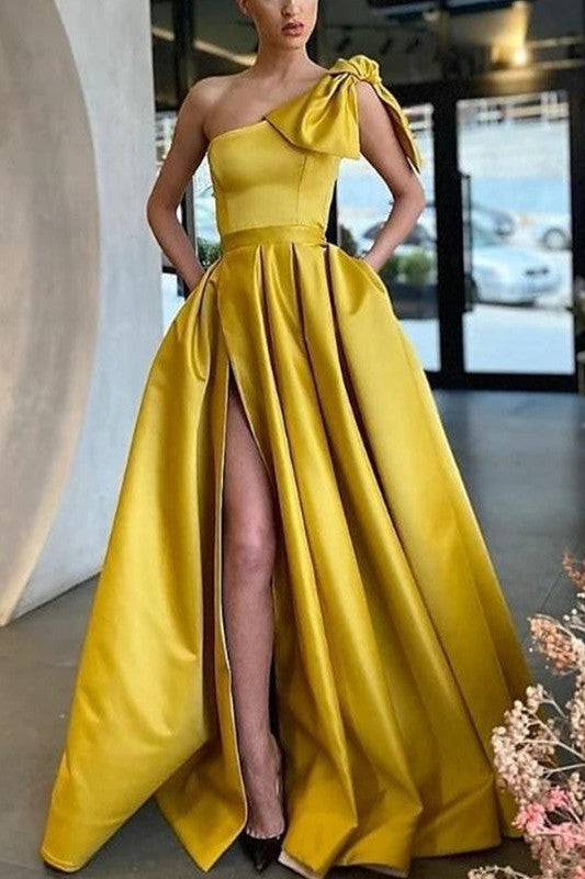 Gorgeous Satin One-Shoulder Ruffles Sleeveless Prom Dress-ballbellauk