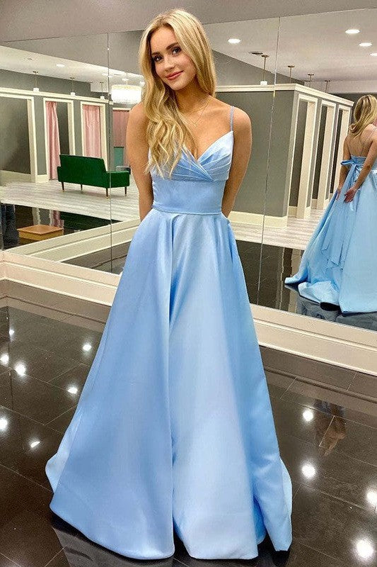 Gorgeous Satin Ruched V-neck Sleeveless Prom Dress-ballbellauk