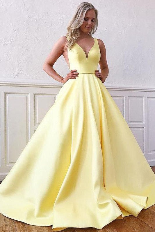 Gorgeous Satin Sleeveless Ruffles V-neck Prom Dress-ballbellauk