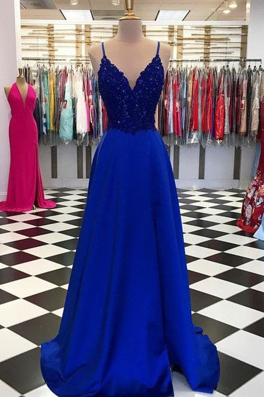 Gorgeous Satin With Appliques V-neck Sleeveless Prom Dress-ballbellauk