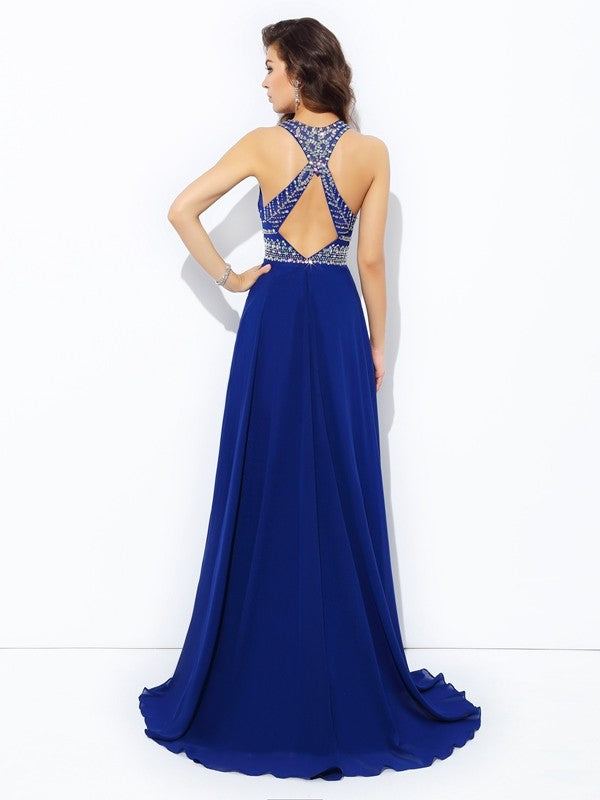 Gorgeous Scoop Beading Sleeveless Long Evening Dress Chiffon-ballbellauk