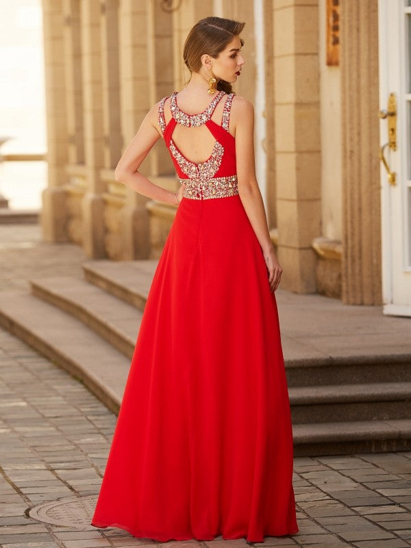 Gorgeous Scoop Beading Sleeveless Long Evening Dress Chiffon-ballbellauk