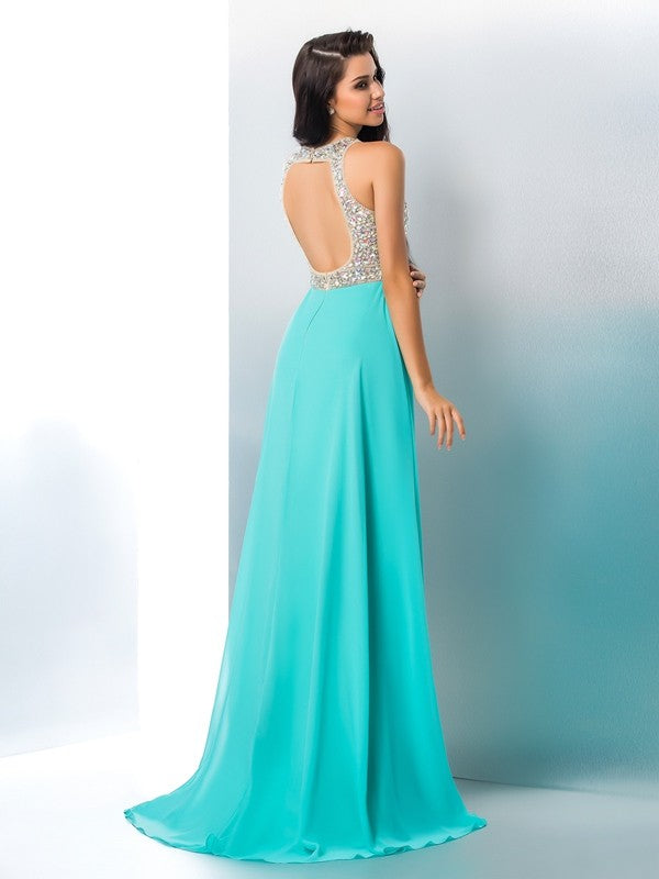 Gorgeous Scoop Beading Sleeveless Long Evening Dress Chiffon-ballbellauk