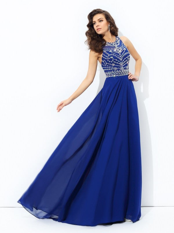 Gorgeous Scoop Beading Sleeveless Long Evening Dress Chiffon-ballbellauk