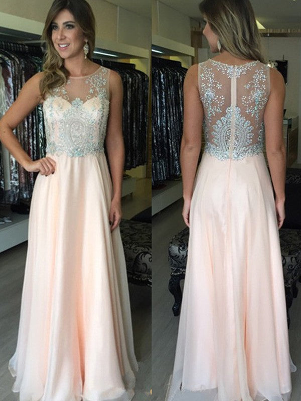 Gorgeous Scoop Beading Sleeveless Long Evening Dress Chiffon-ballbellauk